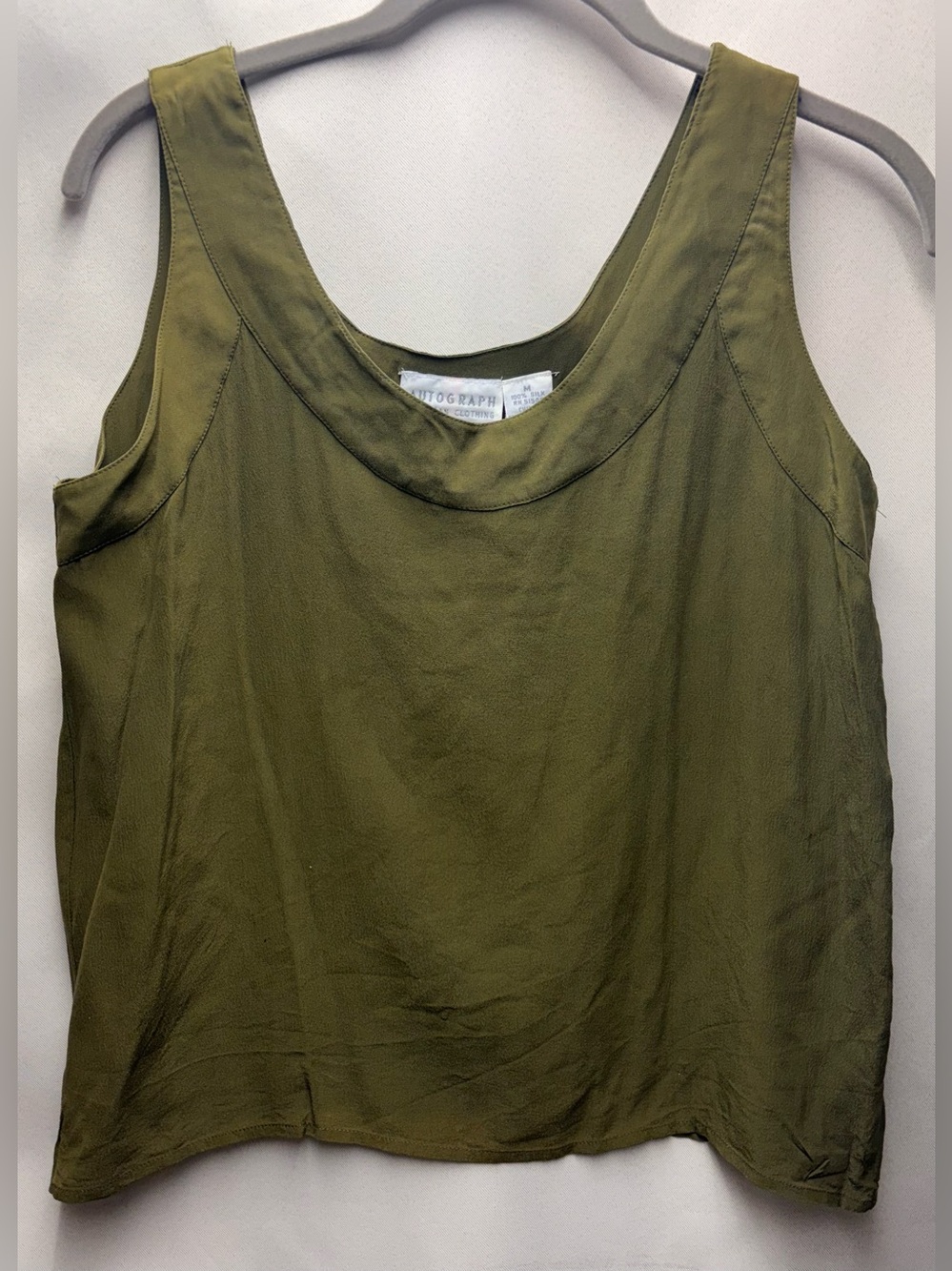 Autograph Vintage 100% Silk Olive Sleeveless Tank Top Size Medium